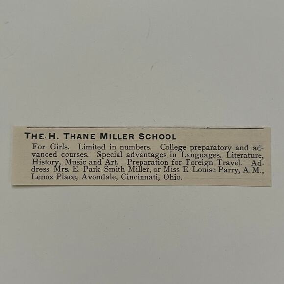 None and/or Unknown Other - The H. Thane Miller School Mrs. E. Park Smith Miller 1908 Clipping SAI6-S58